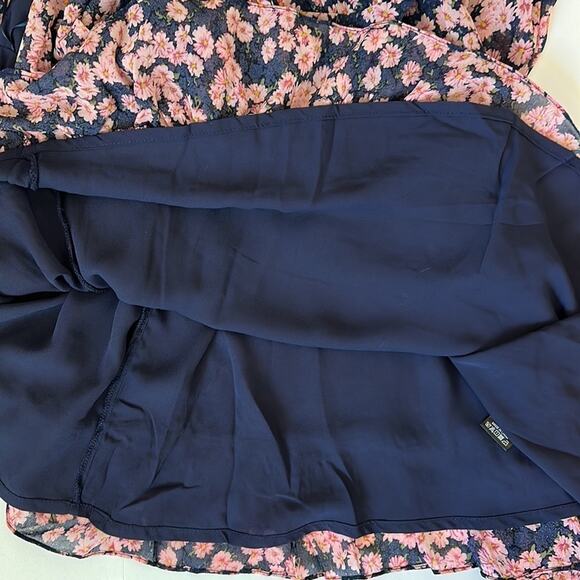 Lush Ditsy Floral Print Tie Front Puff Long Sleeve Minidress Blue Pink NEW Sz M - Picture 14 of 15